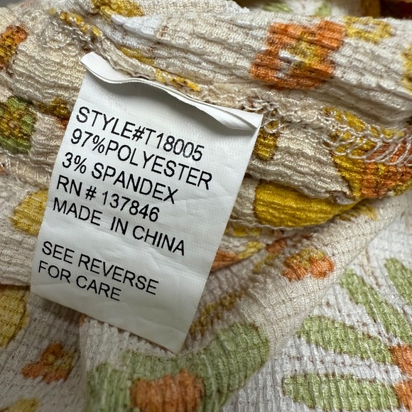 Kontrol Floral Sleeveless Top Collared V-Neck Side Cinch Orange Green Retro 70's - Picture 4 of 10